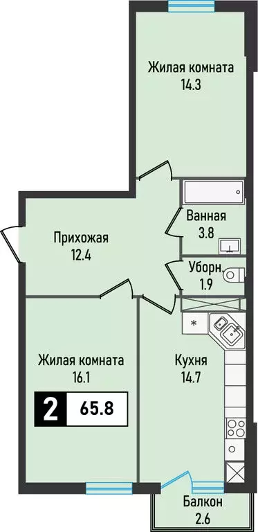 2-комнатная квартира: посёлок Иноземцево, улица Рядового Панченко, ... - Фото 0