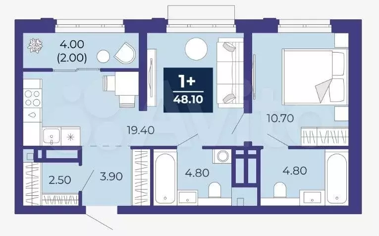 1-к. квартира, 48,1 м, 24/24 эт. - Фото 1