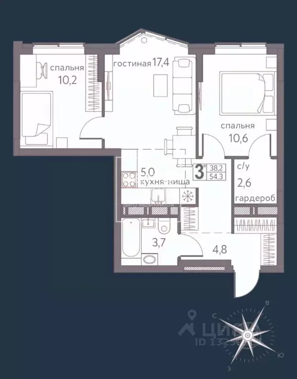 3-к кв. Пермский край, Пермь ул. Серебристая, 3А (54.4 м) - Фото 2