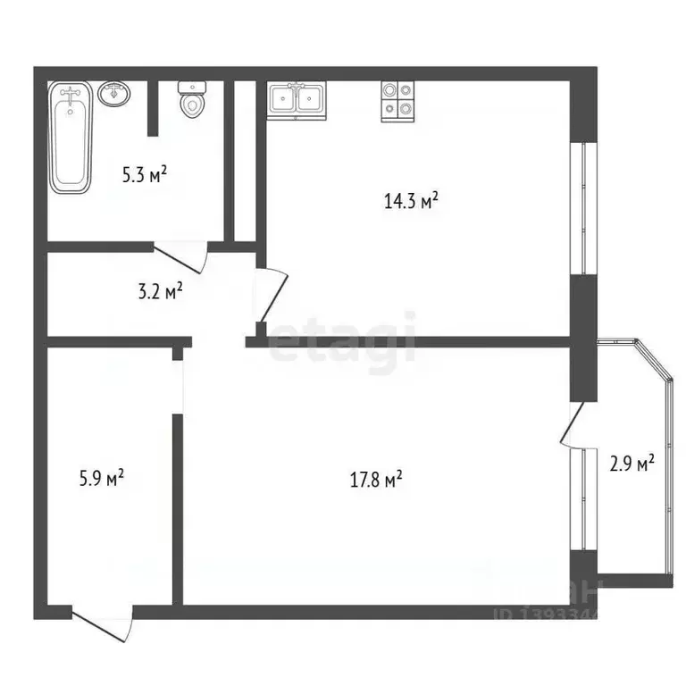 1-к кв. Тюменская область, Тюмень ул. Федюнинского, 60 (46.4 м) - Фото 1