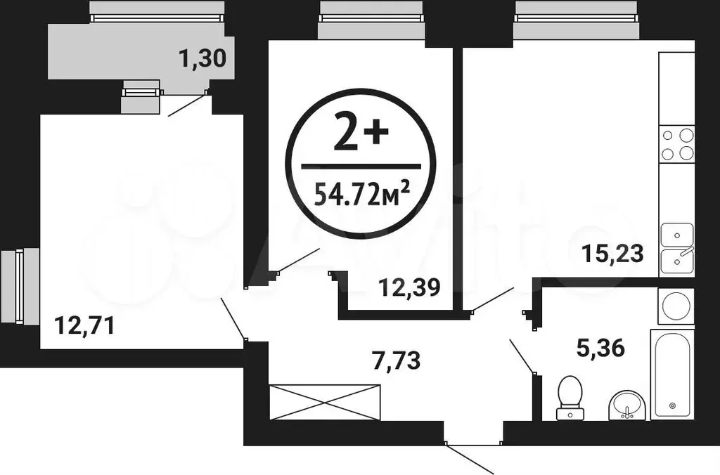 2-к. квартира, 54,7 м, 6/8 эт. - Фото 0