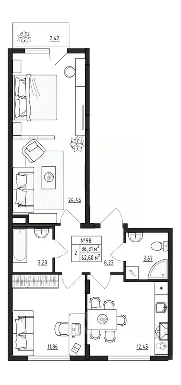 2-к кв. Ленинградская область, Гатчинский муниципальный округ, д. ... - Фото 1