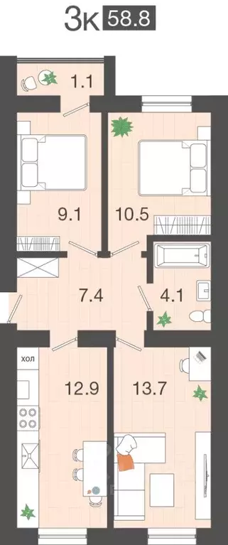 3-к кв. Калининградская область, Гурьевский муниципальный округ, пос. ... - Фото 1