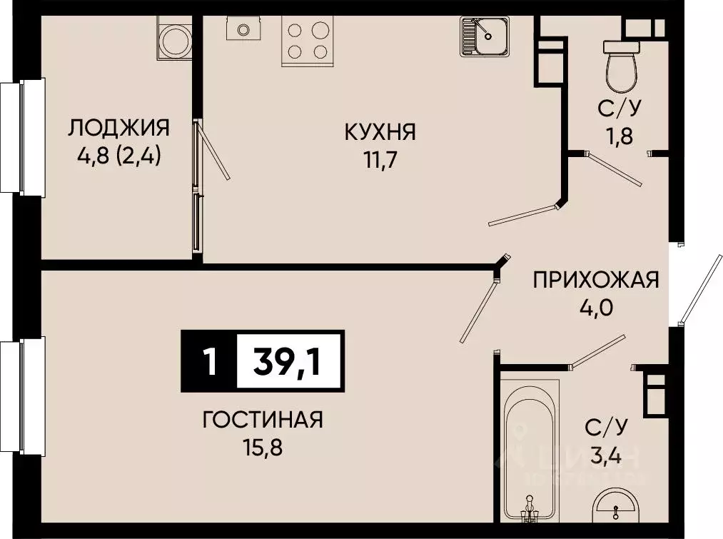 1-к кв. Ставропольский край, Кисловодск городской округ, пос. ... - Фото 1