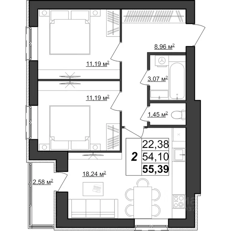 2-к кв. Мордовия, Саранск Большевистская ул., 124А (55.39 м) - Фото 1