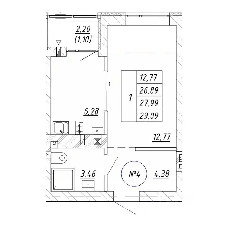 1-к кв. Калининградская область, Зеленоградск  (29.09 м) - Фото 1