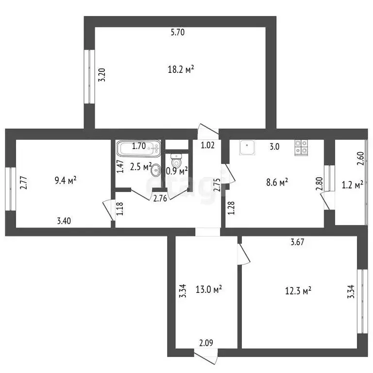 3-комнатная квартира: Чита, улица Ленина, 24 (64.9 м) - Фото 0