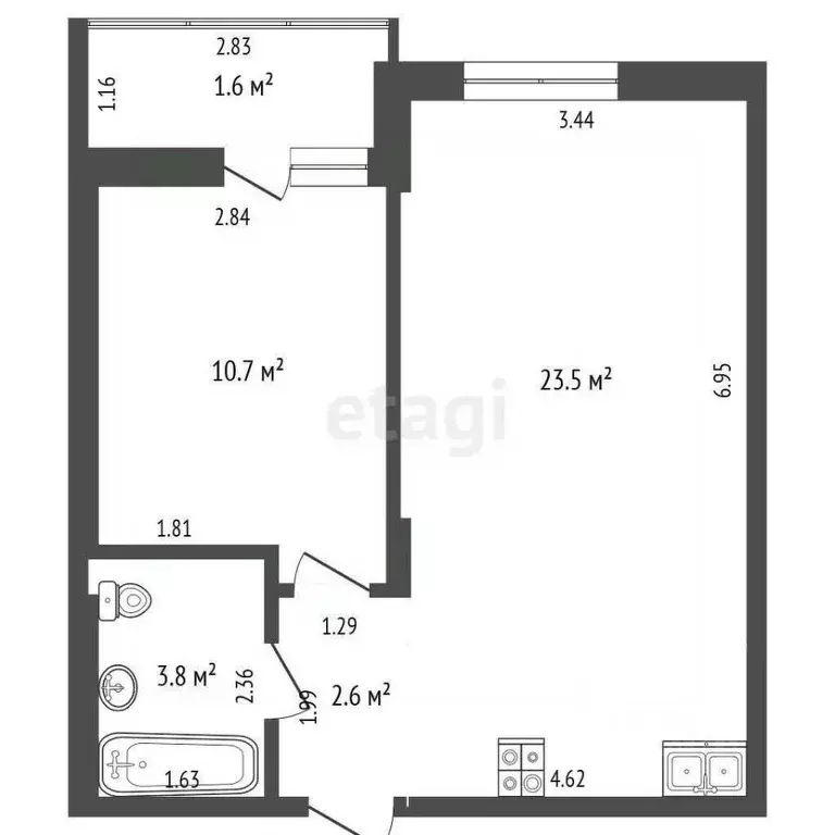 1-к кв. Ростовская область, Батайск Комсомольская ул., 133к4 (40.6 м) - Фото 1