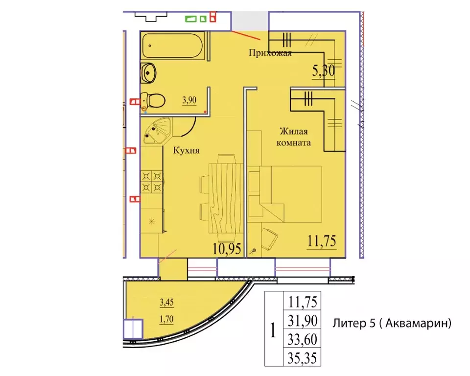 1-к кв. Ивановская область, Иваново Самоцветы мкр,  (35.35 м) - Фото 1