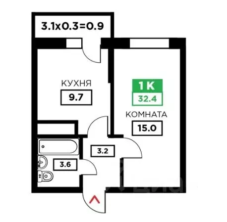 1-к кв. Краснодарский край, Краснодар ул. Домбайская, 55к3 (33.0 м) - Фото 2