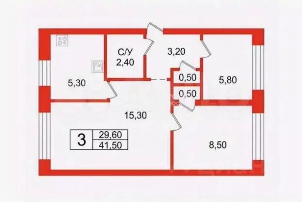3-к кв. Санкт-Петербург 2-я Комсомольская ул., 57К2 (42.2 м) - Фото 2
