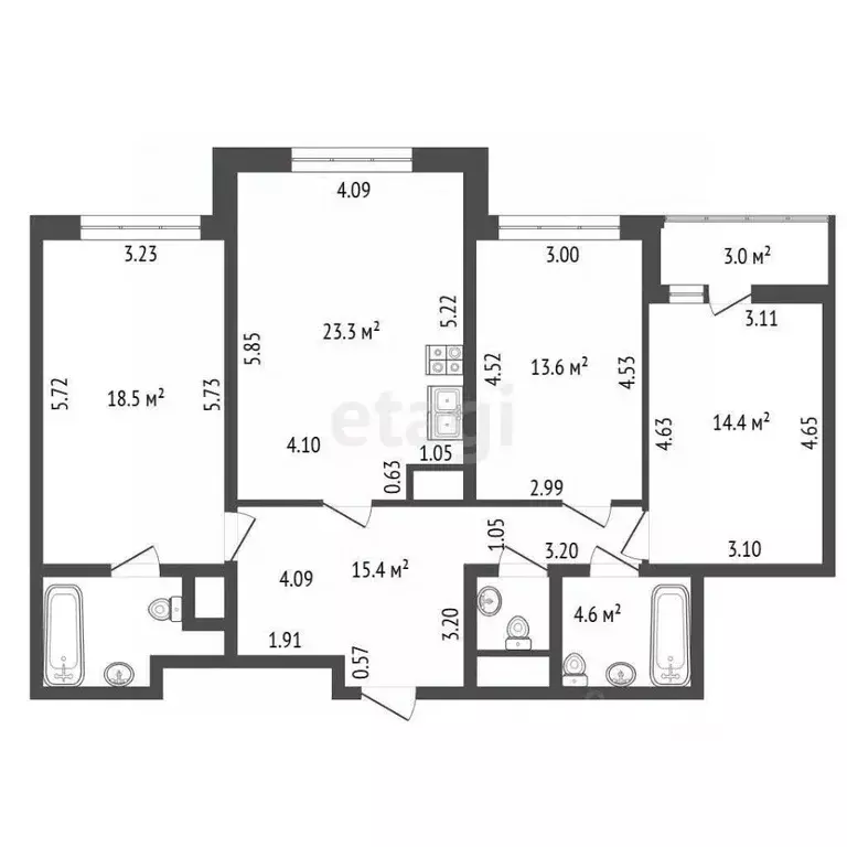 3-к кв. Санкт-Петербург бул. Головнина, 3к1 (96.1 м) - Фото 1