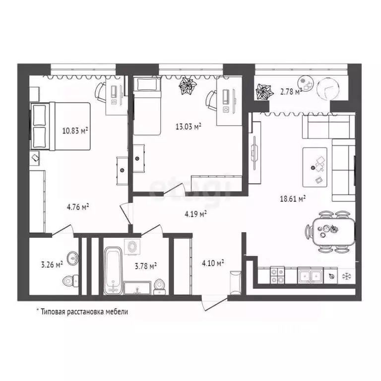2-к кв. Тюменская область, Тюмень Ставропольская ул., 95 (56.1 м) - Фото 1