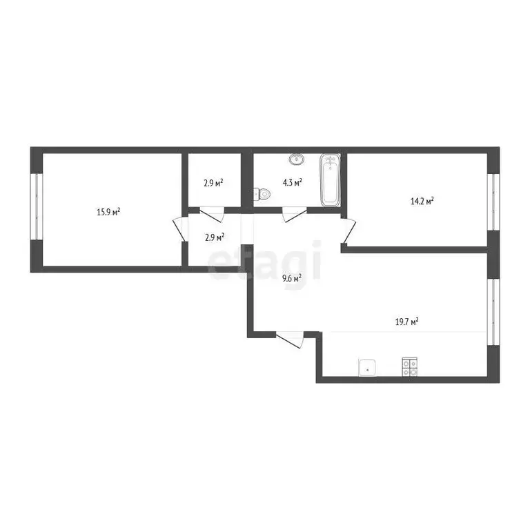 2-комнатная квартира: Тюмень, Новгородская улица, 20 (69.6 м) - Фото 1
