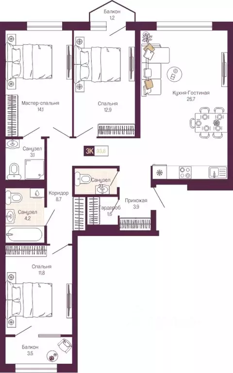 3-к кв. Нижегородская область, Нижний Новгород ул. Тургенева (91.3 м) - Фото 1
