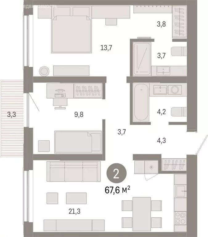 2-комнатная квартира: Новосибирск, Большевистская улица, с49 (67.64 м) - Фото 1