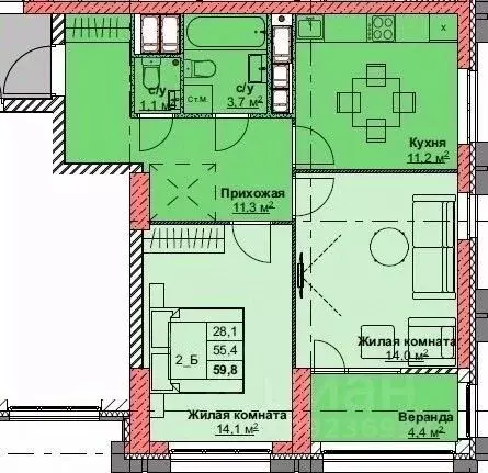 2-к кв. Приморский край, Владивосток Каштановая ул., 17/4 (59.8 м) - Фото 1