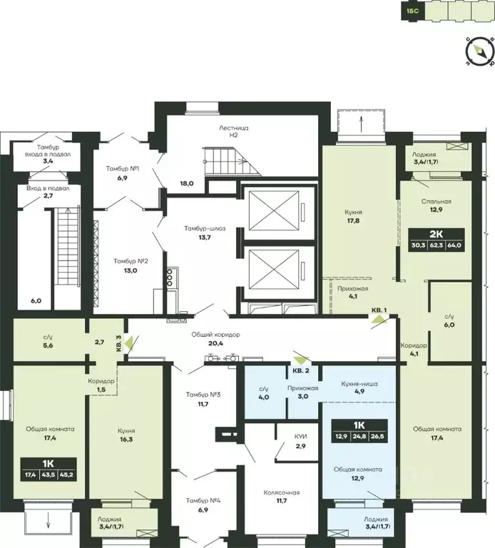 2-к кв. Новосибирская область, Новосибирск Гренландия жилой комплекс ... - Фото 2