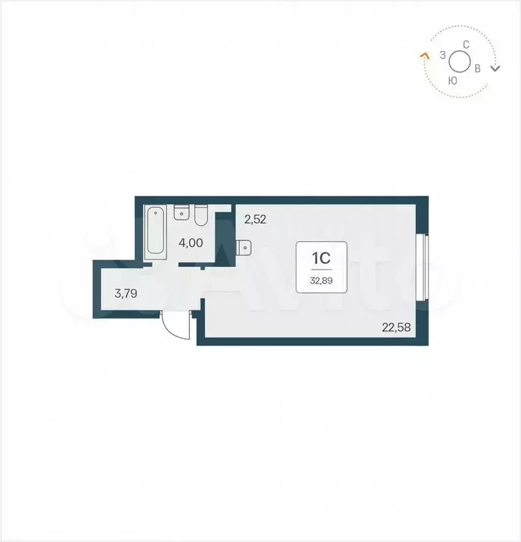 Апартаменты-студия, 32,9 м, 22/25 эт. - Фото 0
