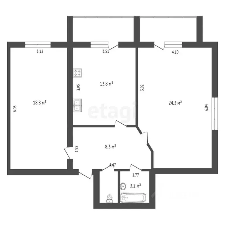 2-к кв. Архангельская область, Котлас просп. Мира, 6А (70.0 м) - Фото 1