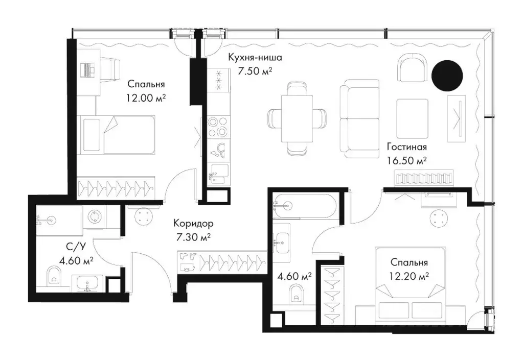 2-к кв. Москва Северный ао, Беговой р-н, Слава жилой комплекс (64.7 м) - Фото 1