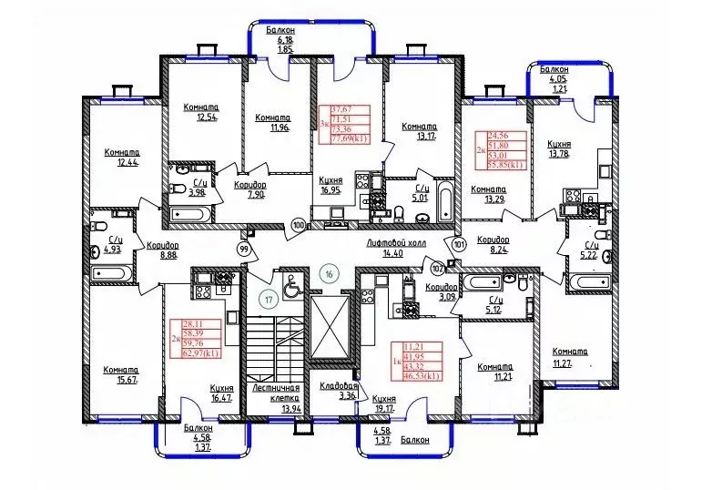 3-к кв. Калининградская область, Калининград ул. Дубовая Аллея (73.36 ... - Фото 2
