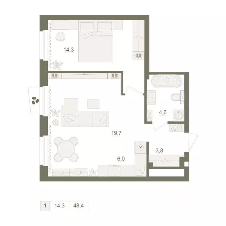 1-к кв. Башкортостан, Уфа Родина Парк жилой комплекс (48.4 м) - Фото 0