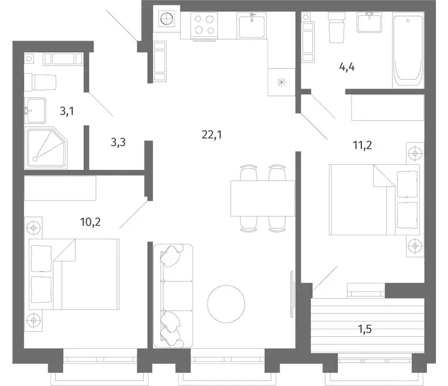 2-комнатная квартира: Гурьевск, Лазурная улица, 18 (55.8 м) - Фото 0