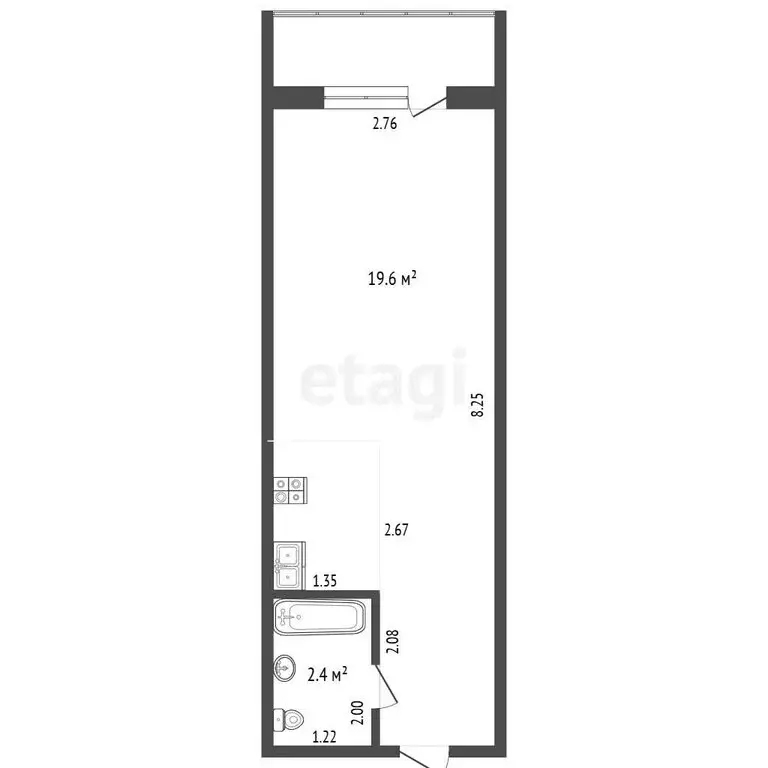 Квартира-студия: Якутск, улица Можайского, 2/4 (22 м) - Фото 1