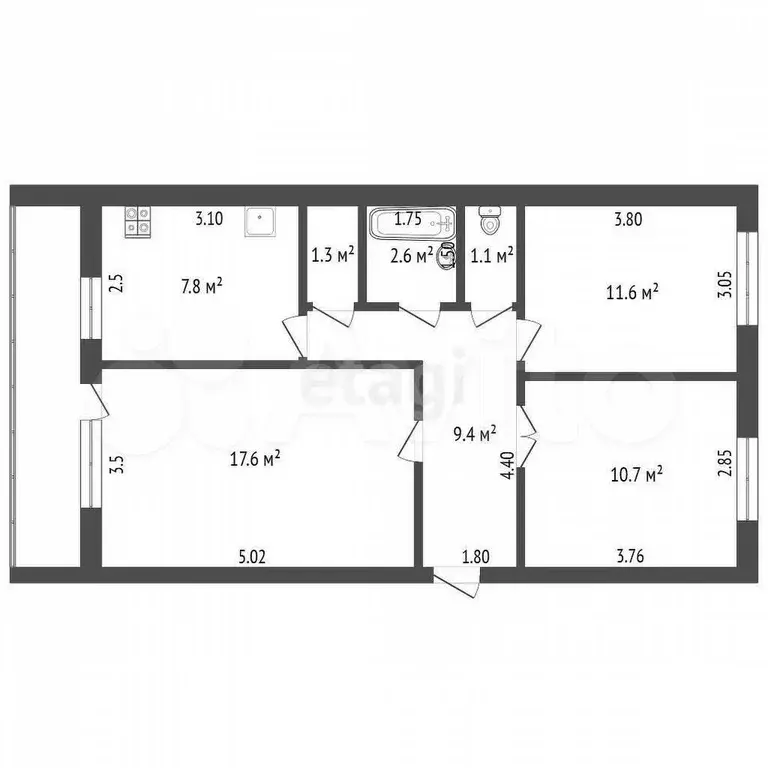 3-к. квартира, 65,8 м, 4/5 эт. - Фото 0