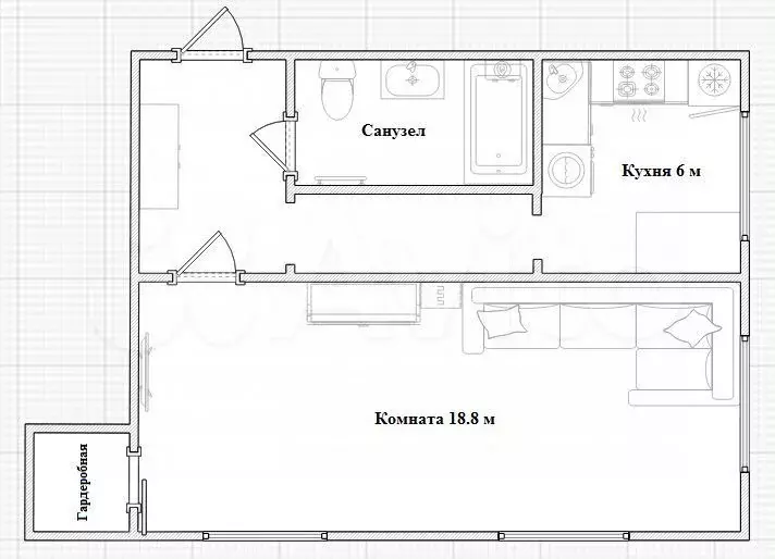 1-к. квартира, 32 м, 4/4 эт. - Фото 0