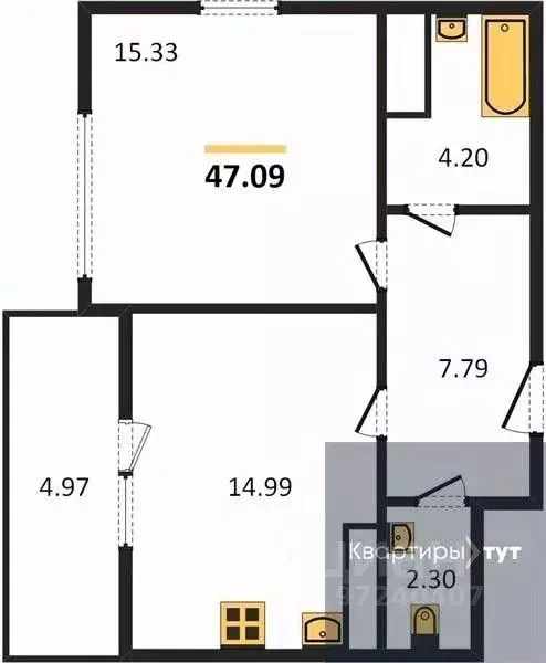 1-к кв. Воронежская область, Воронеж Средне-Московская ул., 60 (47.09 ... - Фото 0