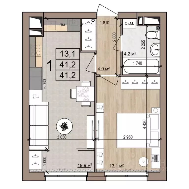 1-к кв. Рязанская область, Рязань ул. Новоселов, 33Б (41.2 м) - Фото 1