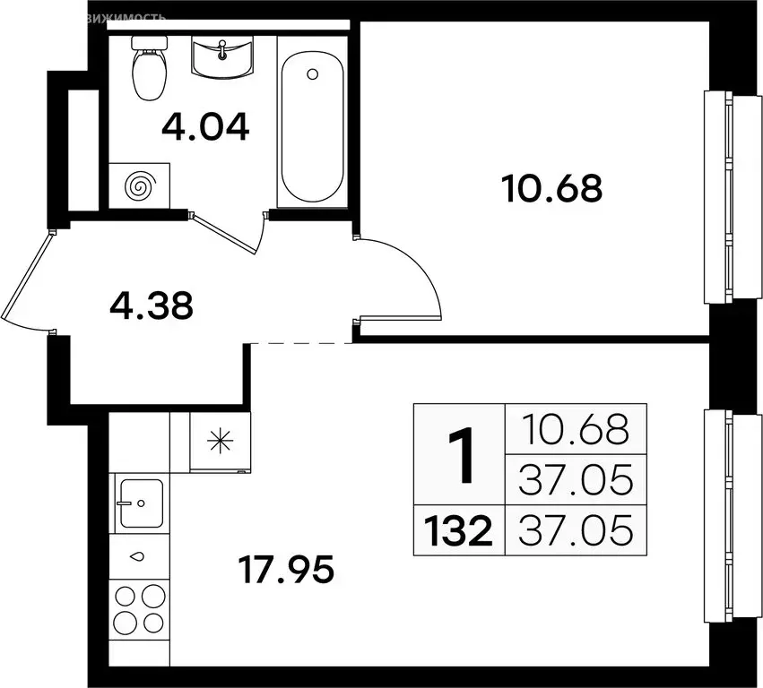 1-комнатная квартира: Казань, Кировский район (37.05 м) - Фото 0