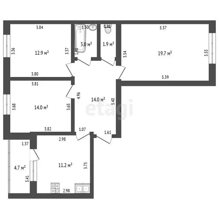 3-комнатная квартира: село Мариинский, микрорайон Лазурный, Лазурная ... - Фото 1
