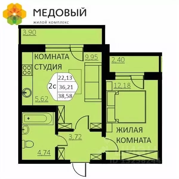2-к кв. Пермский край, д. Кондратово ул. Г.Н. Нифантова, 4А (36.0 м) - Фото 0