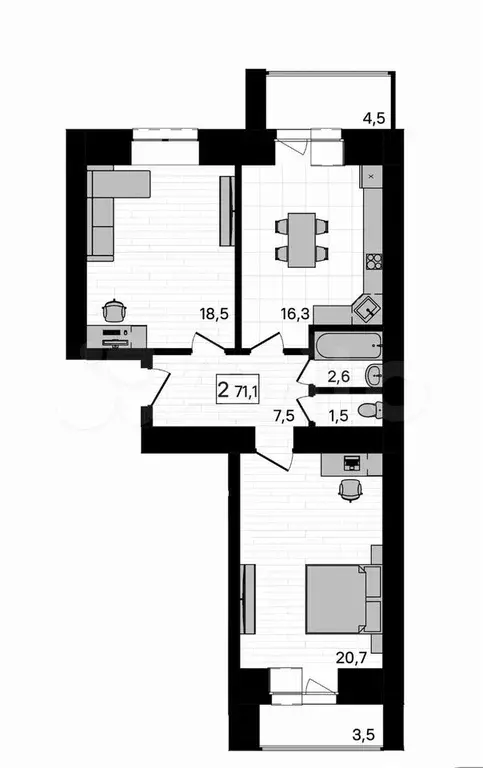 2-к. квартира, 71 м, 6/9 эт. - Фото 0