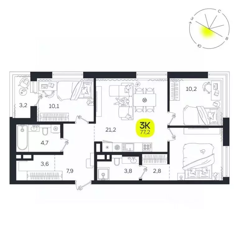 3-к кв. Свердловская область, Екатеринбург Южная Ботаника жилрайон, ... - Фото 0