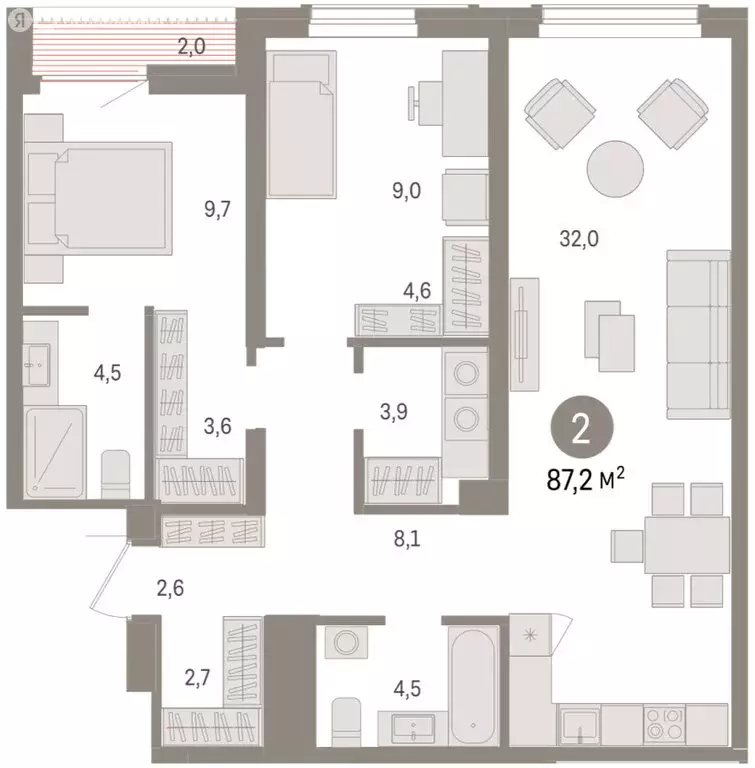 2-комнатная квартира: Новосибирск, улица Аэропорт (87.21 м) - Фото 1