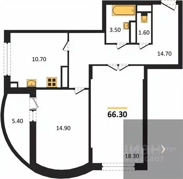 2-к кв. Воронежская область, Воронеж Краснознаменная ул., 57/5 (66.3 ... - Фото 1