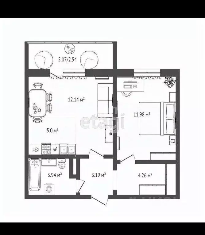 1-к кв. Тюменская область, Тюмень ул. Алматинская, 12 (40.0 м) - Фото 2