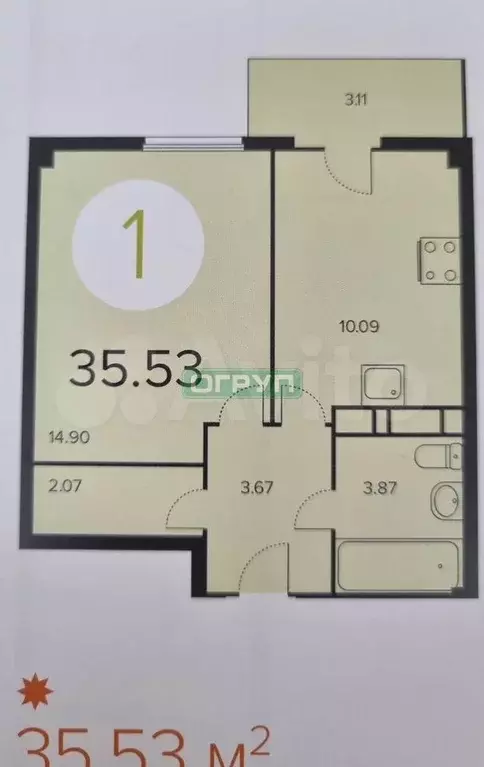 1-к. квартира, 35,5 м, 10/16 эт. - Фото 0