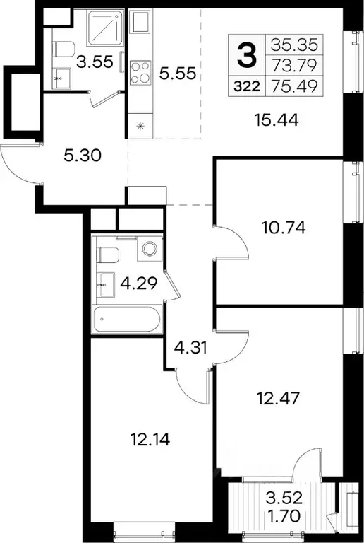 3-к кв. Нижегородская область, Нижний Новгород ул. Гаршина (75.49 м) - Фото 0