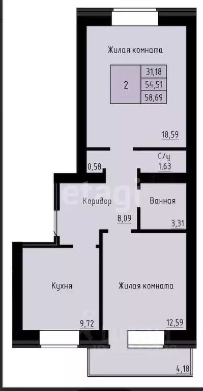 2-к кв. Архангельская область, Архангельск Рейдовая ул., 21к1 (58.86 ... - Фото 2
