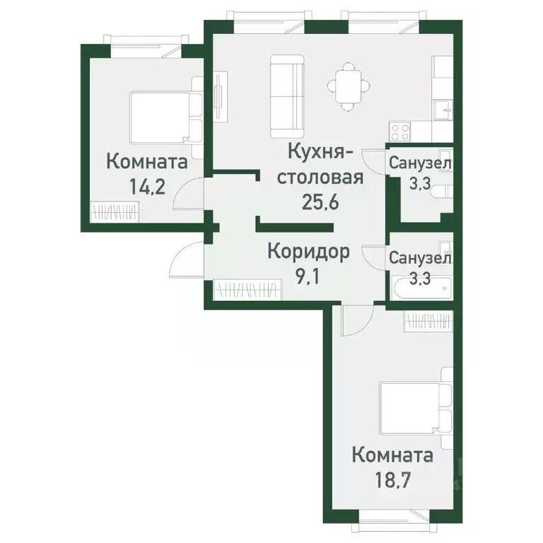 2-к кв. Челябинская область, Челябинский городской округ, пос. ... - Фото 0