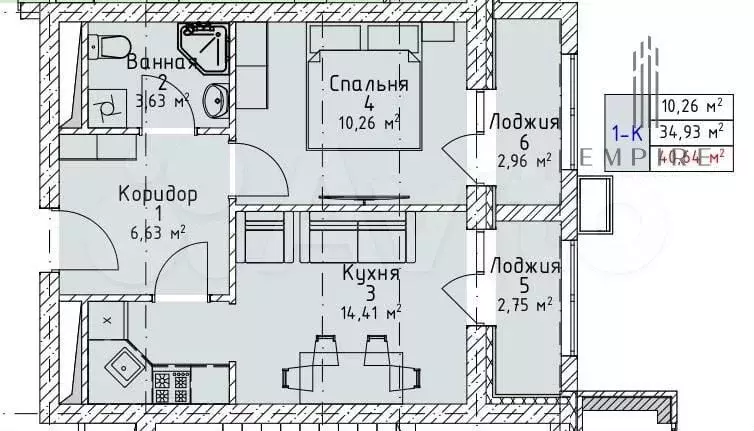 1-к. квартира, 40,6 м, 13/16 эт. - Фото 0