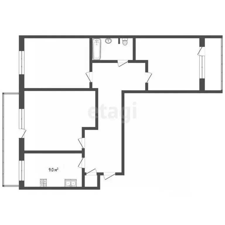 3-к кв. Томская область, Томск тракт Иркутский, 51 (64.9 м) - Фото 2
