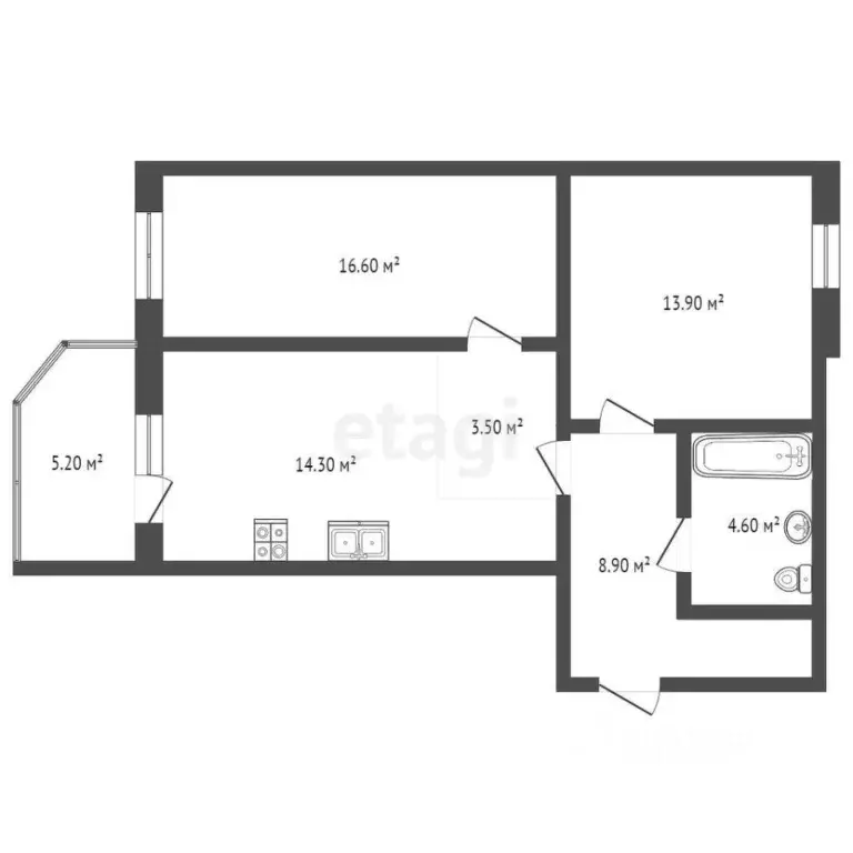 2-к кв. Ханты-Мансийский АО, Сургут ул. Семена Билецкого, 2 (63.9 м) - Фото 1