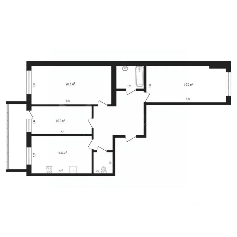 3-к кв. Тюменская область, Тюмень Заречный проезд, 14 (86.3 м) - Фото 2