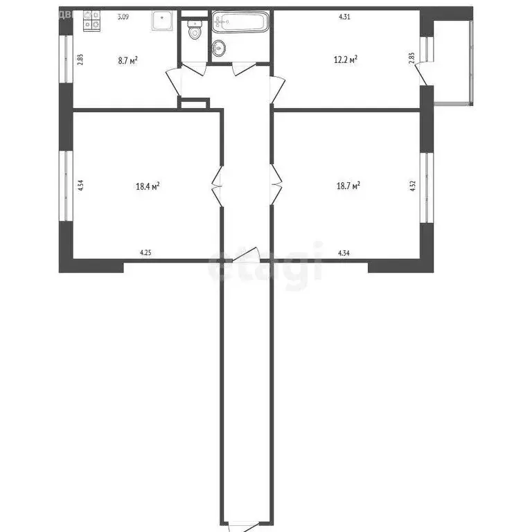 3-комнатная квартира: Омск, улица Конева, 14к2 (81 м) - Фото 0
